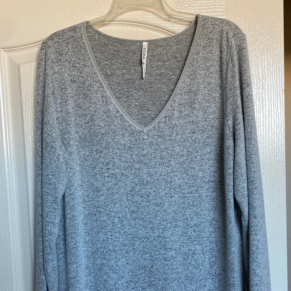 Soma Gray Long Sleeve V-Neck Sleep Dress - Picture 2 of 10